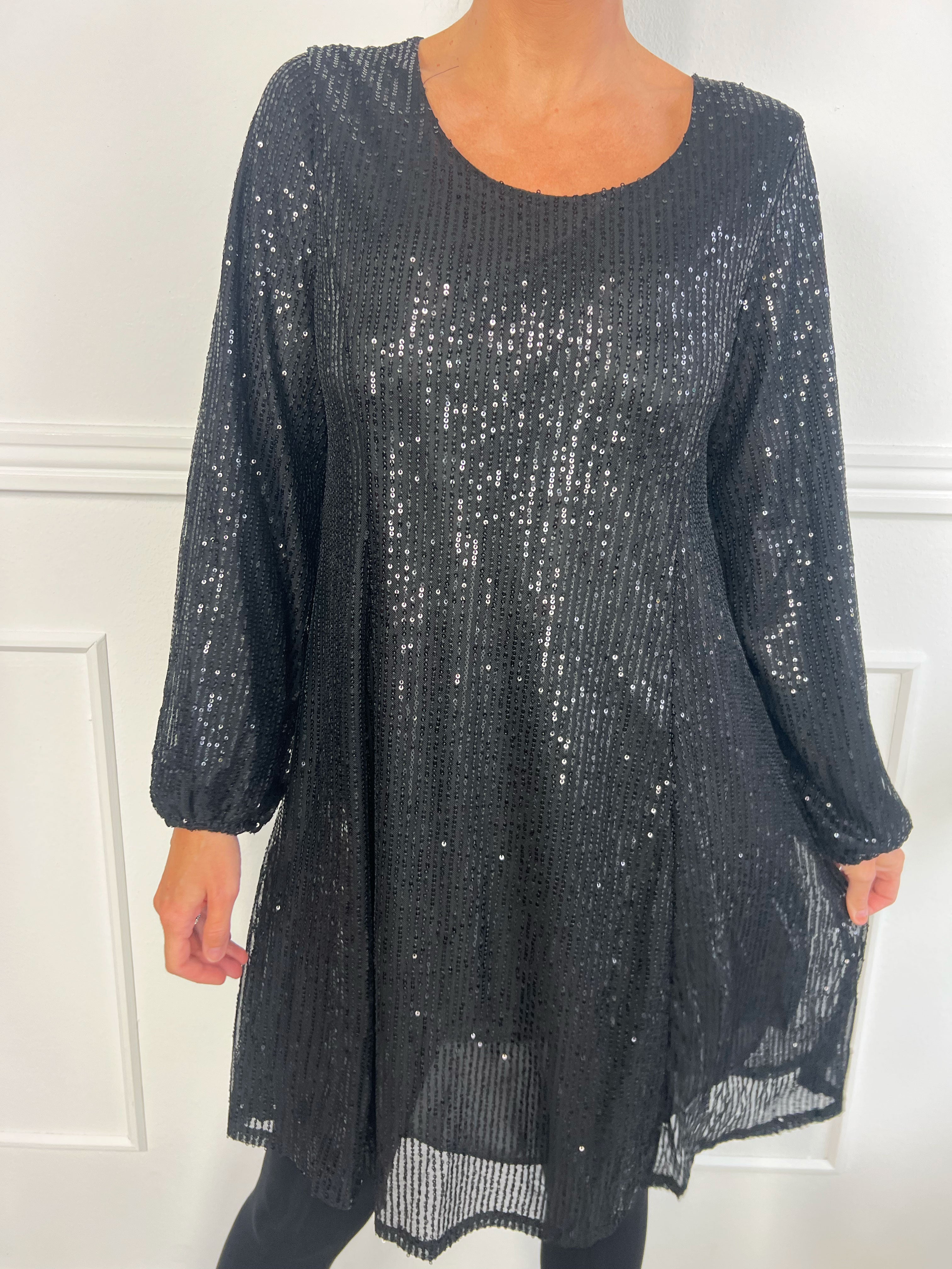 Maj Glitter L/S - Sød paillet kjole der går ud i A facon